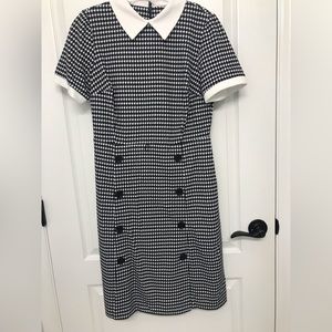 Black and white houndstooth double breasted belted dress